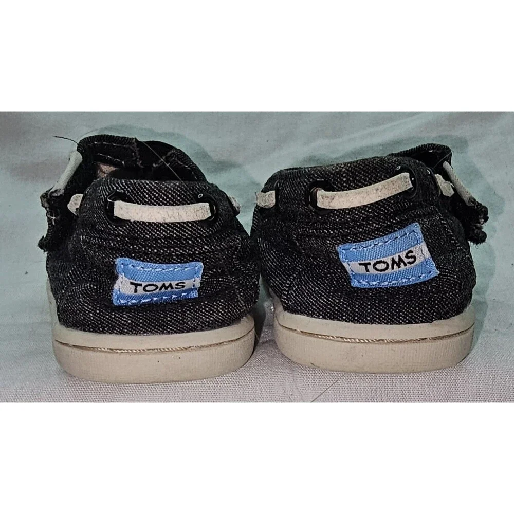 TOMS Kids Slip-On Shoes – Size 4, Black Denim with White Soles